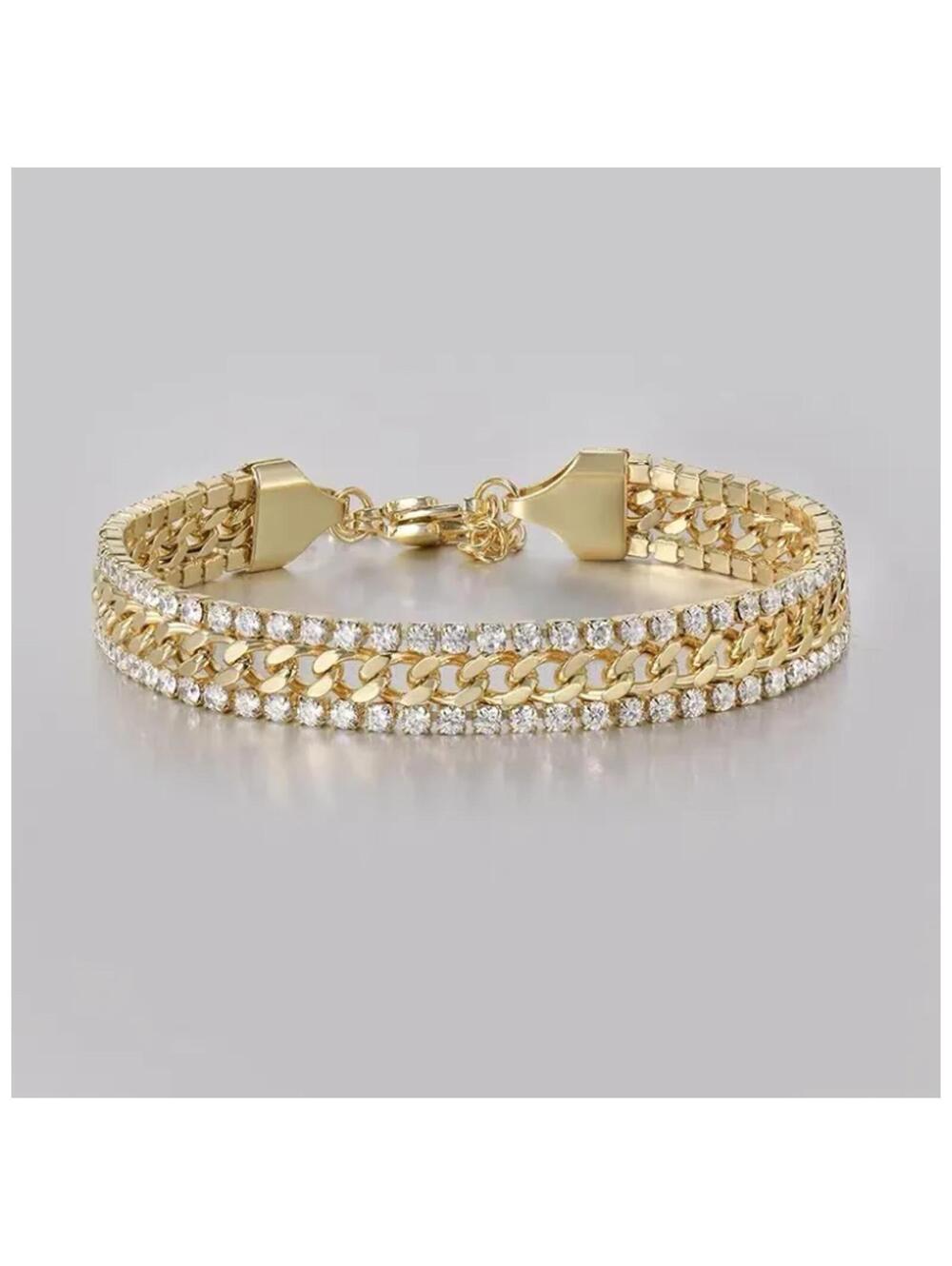 Chain and Tennis - Bracelet - Gold - CZs - 6.5 - 8.5"